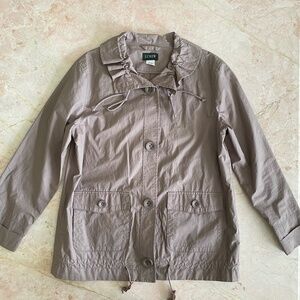 J. Crew Khaki utility jacket raincoat with ribbon collar and tie waist